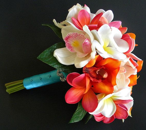 Sunset Beach- Tropical Bridal Bouquet with real touch orchids, calla lilies and