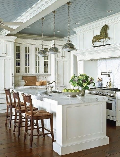 Suzie: Traditional Home – Love painted blue gray ceilings in kitchens –  Blue gr