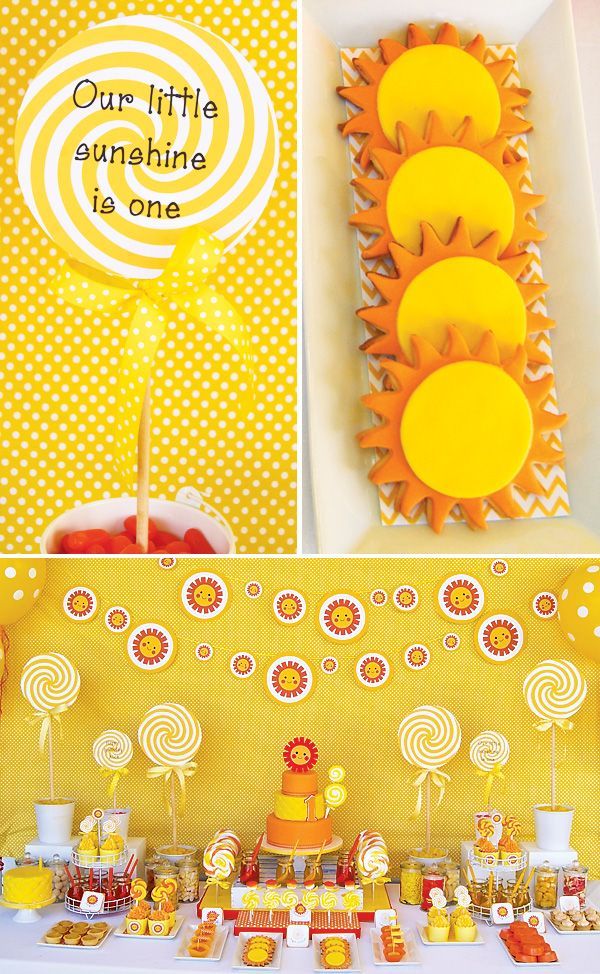 The sunshine cookies here are simple but cute. Sunshine & Lollipops First Birthd