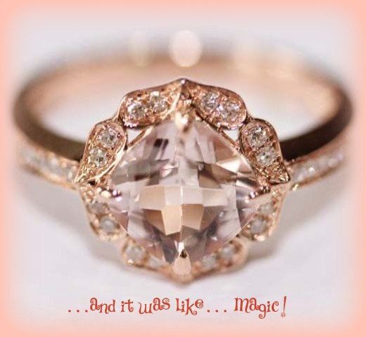 Vintage+Engagement+Ring+Cushion+Cut+Morganite+in+by+ItWasLikeMagic,+$1,140.00