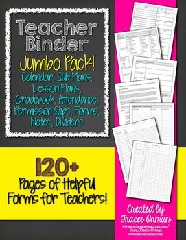 What ever new teacher needs: Teacher Binder Jumbo Pack–Grade book templates, fo