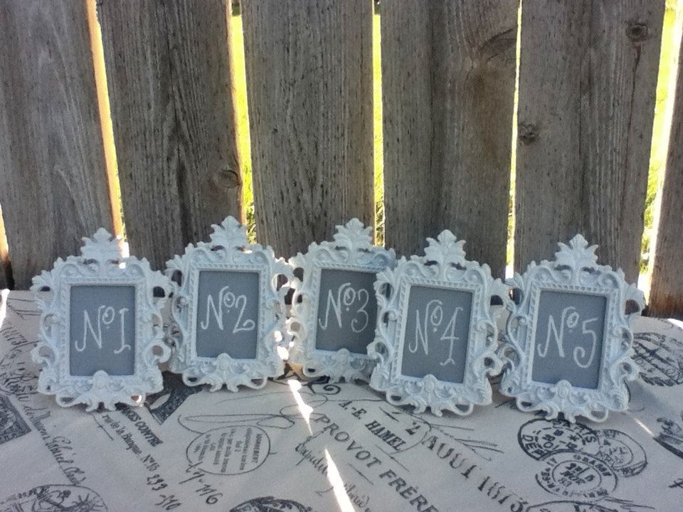 5 Vintage Style TABLE NUMBERS – Small Ornate Easel Frames – You Choose the Color