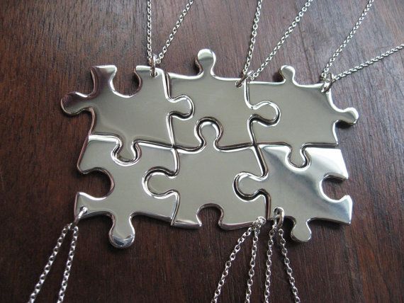 6 Puzzle Piece Pendant Necklaces. These are so cute! What a great gift idea for