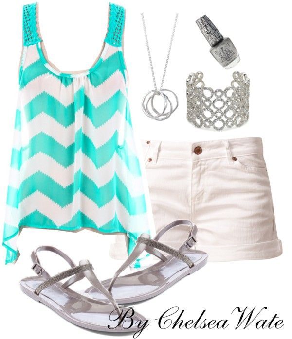 A cute blue tank and white shorts make a great summer outfit