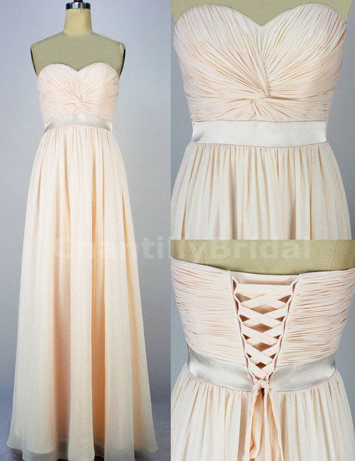 A-line Sweetheart-neck Floor-length Chiffon Prom Dress,Formal Dress Champagne Br