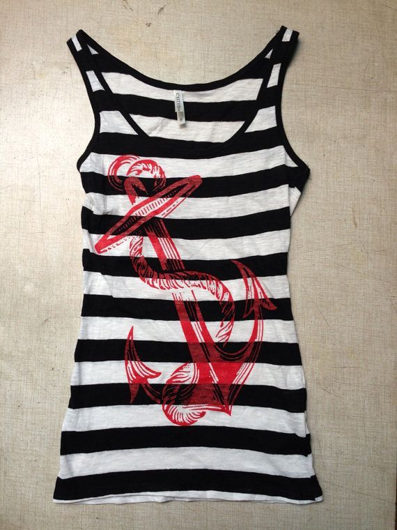 Anchor tank top sailor black and white stripped pinup pin up clothing horror cut