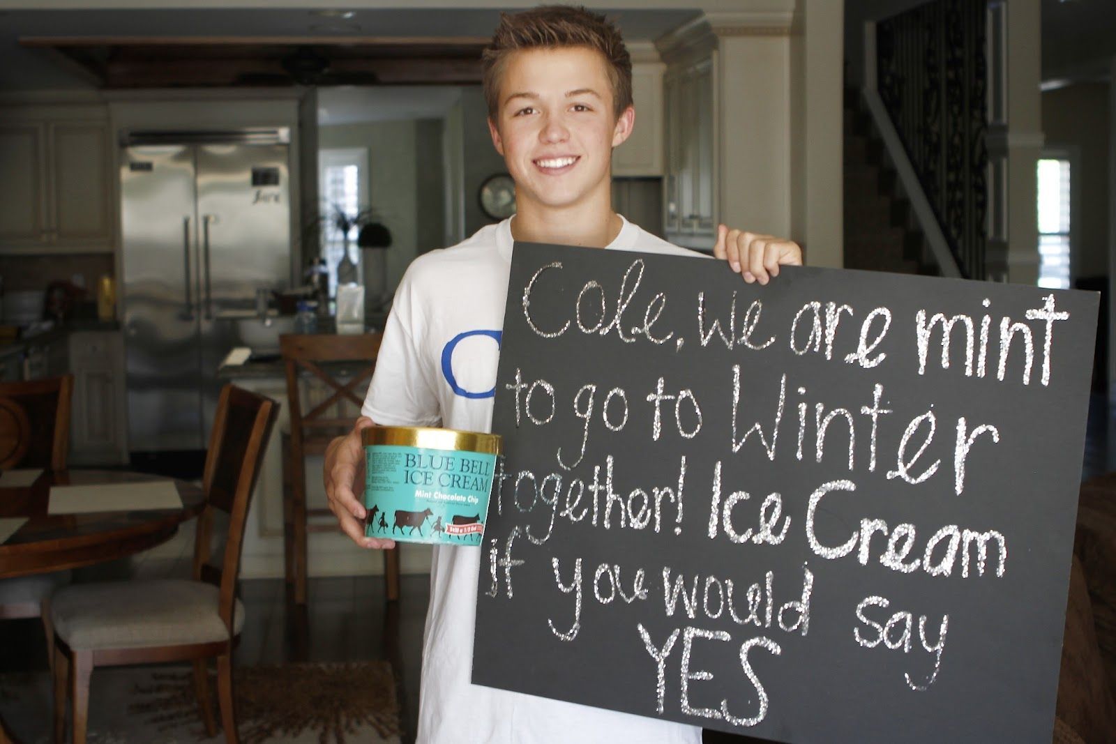Asking to a dance. .. we are mint to go together… ice scream if you would say