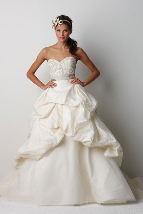 Ball gown floor-length taffeta bridal gown with appliques embellishment
