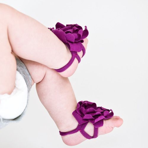 Barefoot baby bloom booties (DIY — t-shirt, glue gun, & a bit of needle/thread