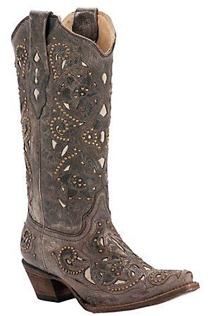 Bridesmaid boots for MiKael!? Corral Ladies Distressed Brown w/ Bone Inlay