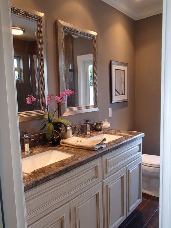 Brown and white bathroom