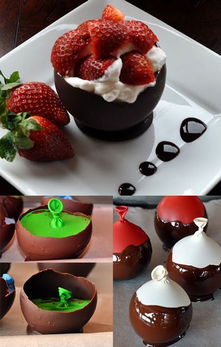 Chocolate Bowls. Too cool.  Am I the only one afraid that the chocolate might ta