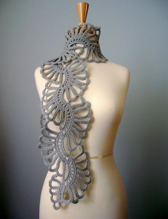 Crochet Art scarf Gray /Grey / Silver wool lace by VitalTemptation. For inspirat