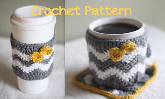 crochet mug cozy pattern | Crochet Pattern – Caffeinated Chevrons – Cup Cozy, Mu