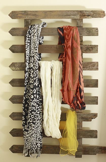 DIY Fence Scarf Storage…was going to just buy a towel rack, but may have to ch