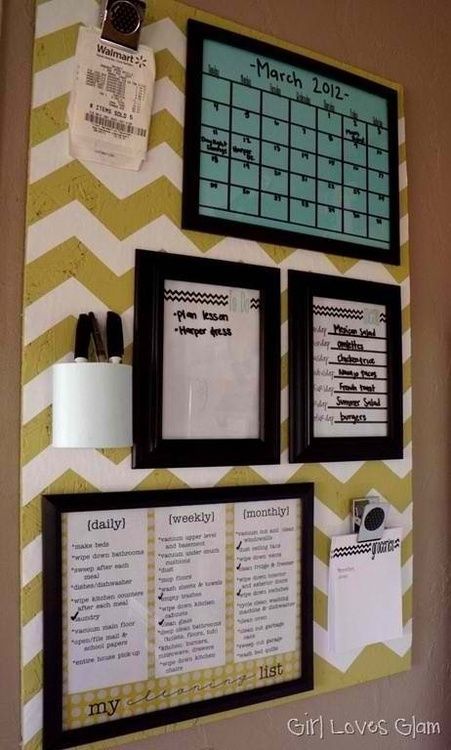 dorm decor chevron. pinning board. calendar and white board for quick notes and