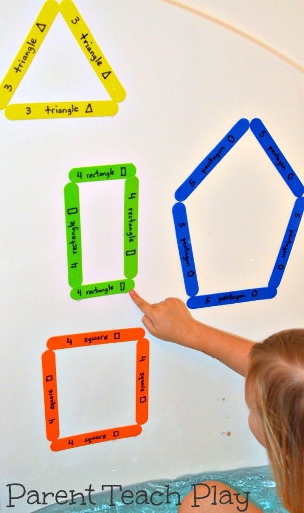 easy way to teach shapes – craft foam cut into sticks, colour coded and labelled