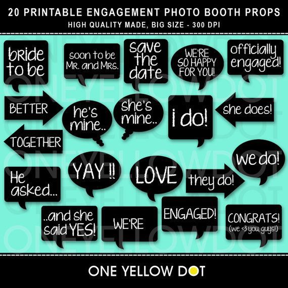 Engagement Photo Booth Props Printable  PDF  by OneYellowDot, $8.00