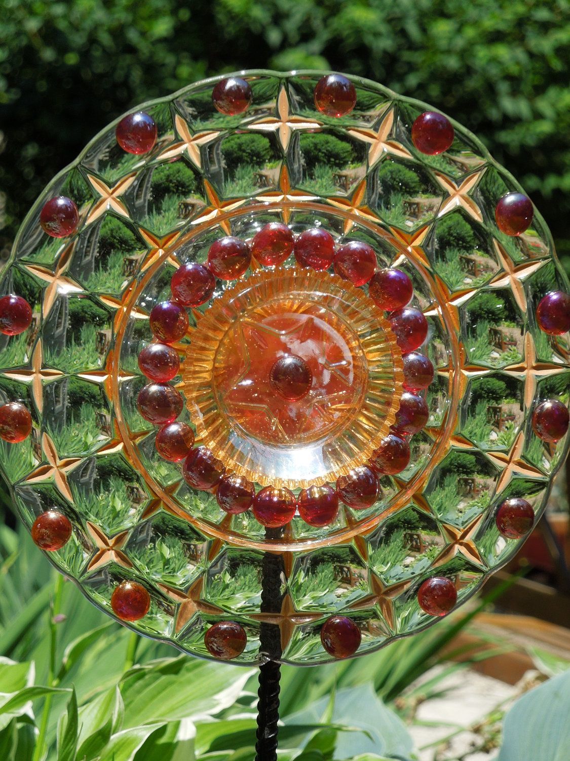 GARDEN stakes and YARD sun catcher made with recycled glassware