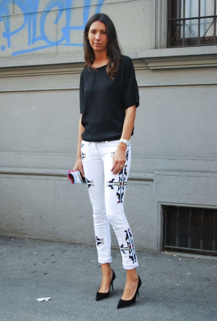 Geraldine Saglio: Isabelle Marant embroidered white jeans