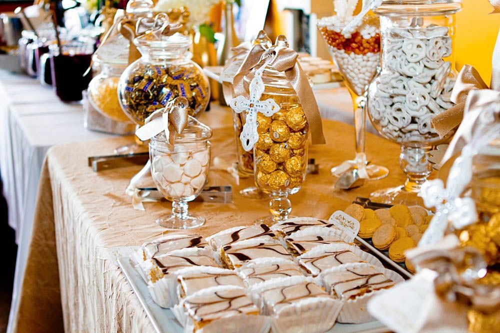 Gold Baptism or Christening Dessert & Candy Table Favor Ideas