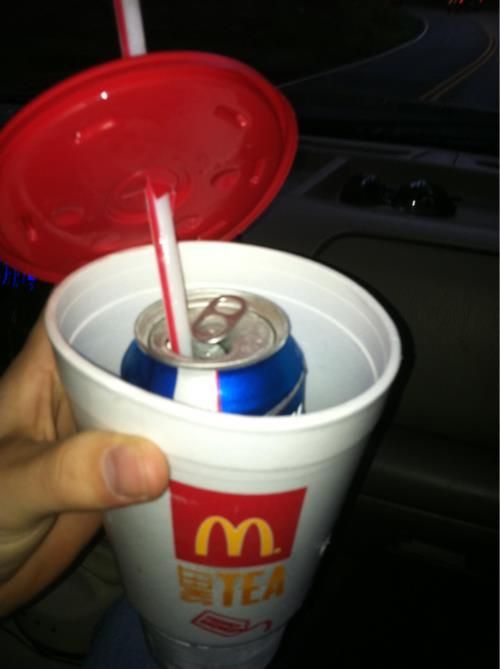 hide beer in cup or a soft drink