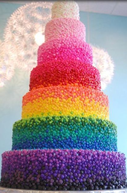 Its a rainbow cake. I wonder how long it took to make this. Probably 5 days.