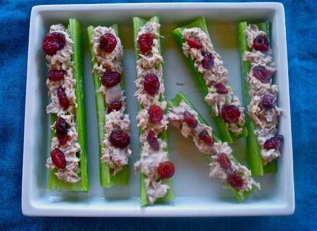 Low Carb/Calorie lunch idea. Make ” Ants on a log” with Tuna Salad.