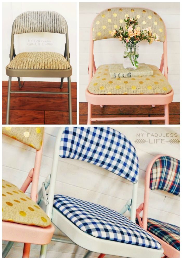 Make those ugly folding chairs party pretty!  Super easy DIY at My Fabuless Life