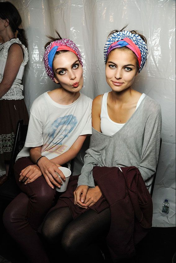 Models backstage at Marc by Marc Jacobs…use a headscarf to highlight an outfit