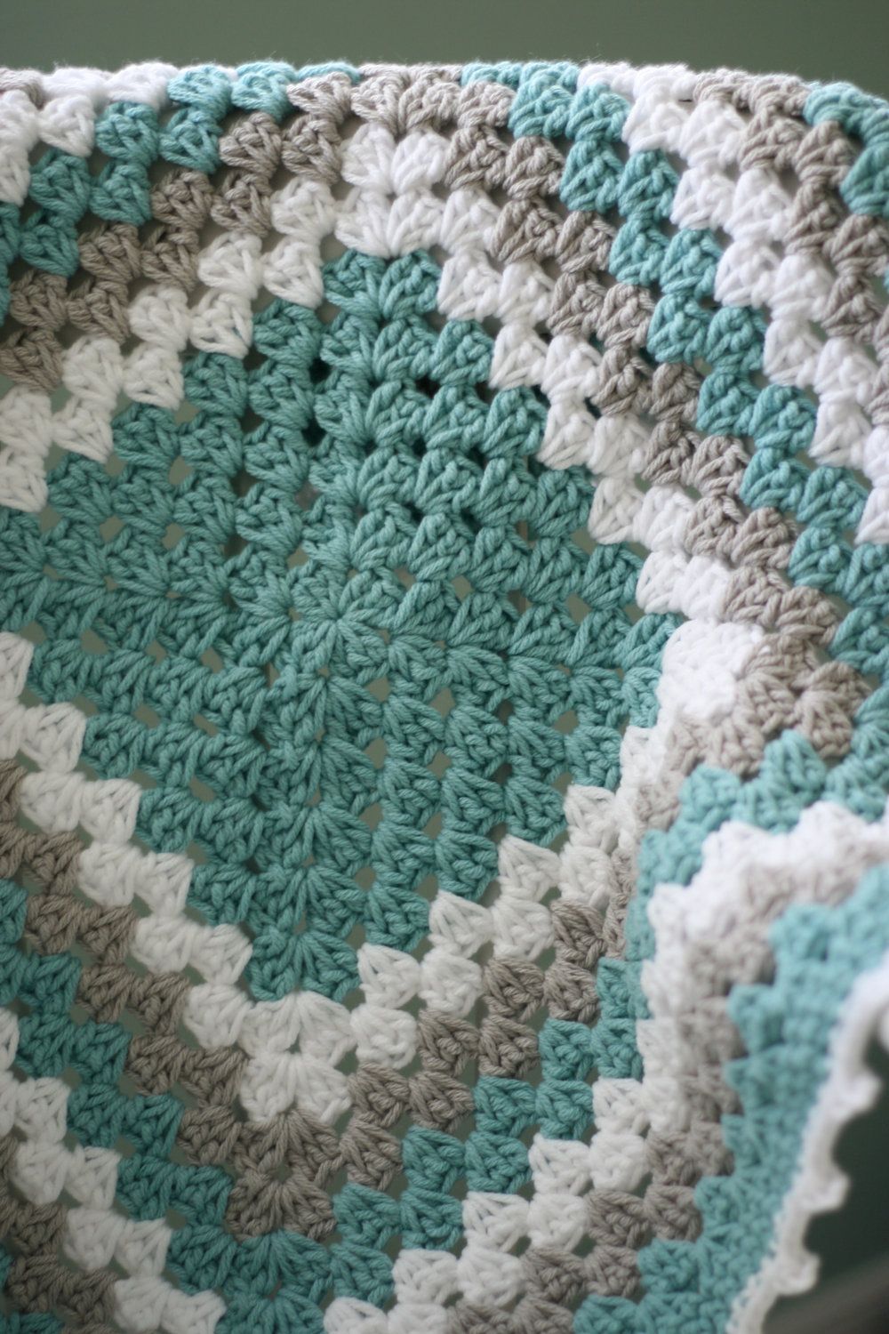 Modern Baby Blanket, Granny Square Baby Blanket, Teal and Gray Baby Blanket, Tur
