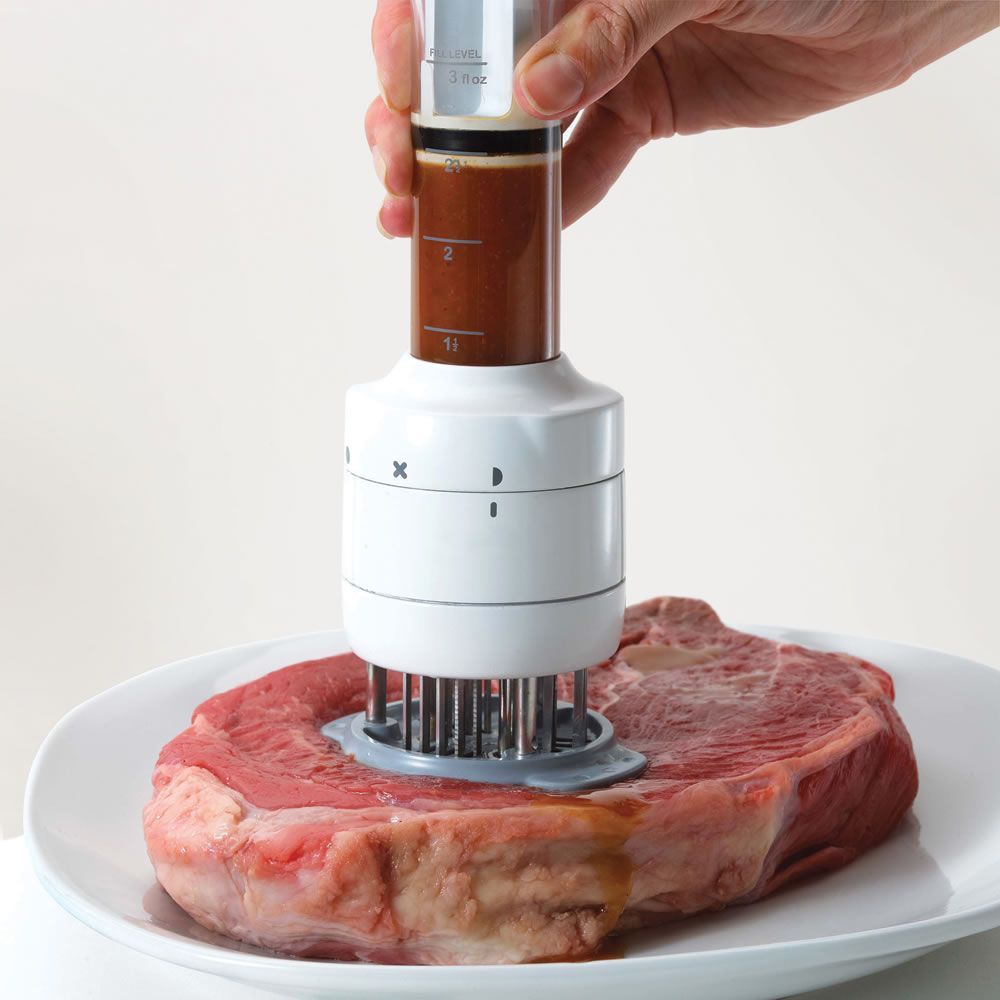 Need this!!!  The Marinade Infusing Meat Tenderizer – Hammacher Schlemmer
