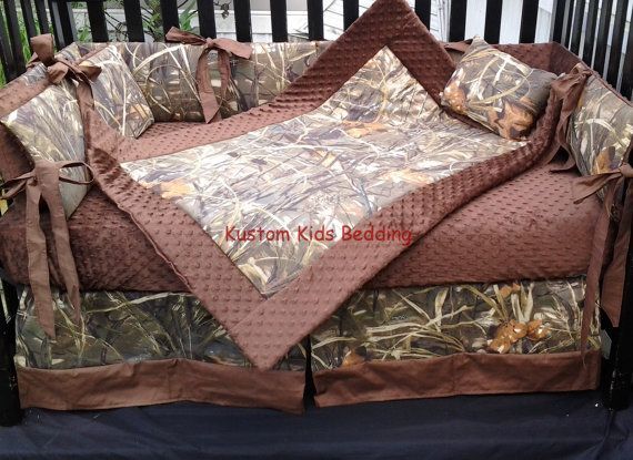 New 7 piece Max 4 brown real tree CAMOUFLAGE baby crib bedding set w/ brown mink