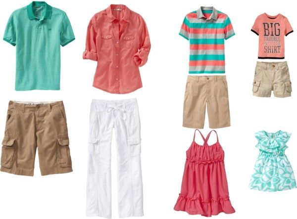 Orange and aqua, family portrait outfits. For beach? created by maryrushing on P