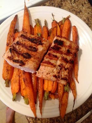 Paleo dinner. Paleo roasted cumin carrots and paleo salmon dish. Check out the w