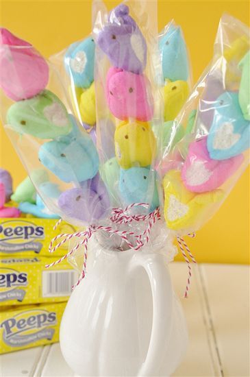 Peeps on a Stick – So I picked up a few boxes of Peeps  one in every color and u