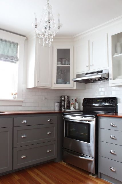 Perfect two toned cabinets from Modern Jane using Benjamin Moore Whale Gray and