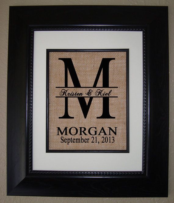 Personalized Monogram Burlap Print Wedding Gift .. Housewarming Gift .. Annivers