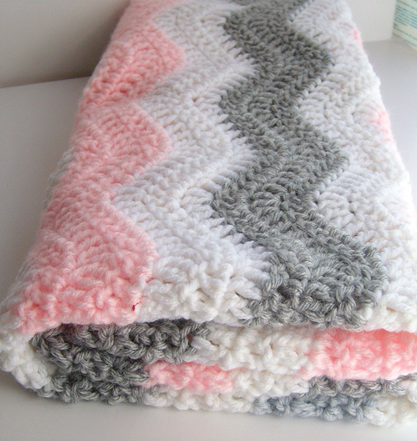 Pink and Gray Chevron Baby Blanket – Crochet Baby Blanket – Chevron Baby Girl Pi