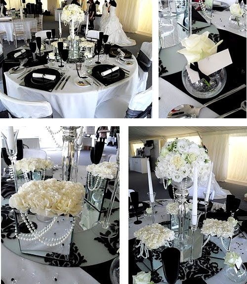 pink and white and gray wedding tables | Wedding ideas: black and white | Englis