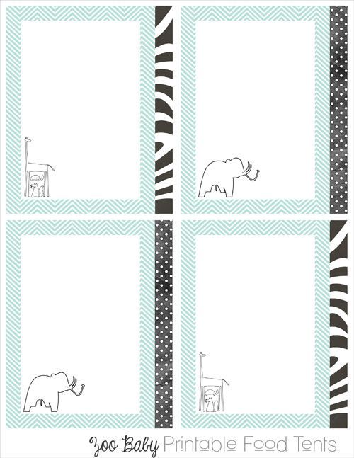 printable party decor, food tents, zebra baby shower, zoo baby shower, place car
