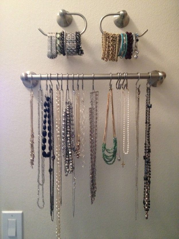 Repurpose bathroom hardware to create a DIY jewelry rack | 53 Seriously Life-Cha