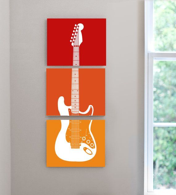 Rock n Roll theme guitar nursery kids teen music lover room canvas wall art – se