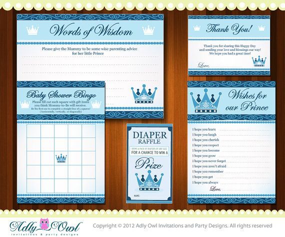 Royal Little Prince Baby Shower Essentials Printable Party Kit with blue prince