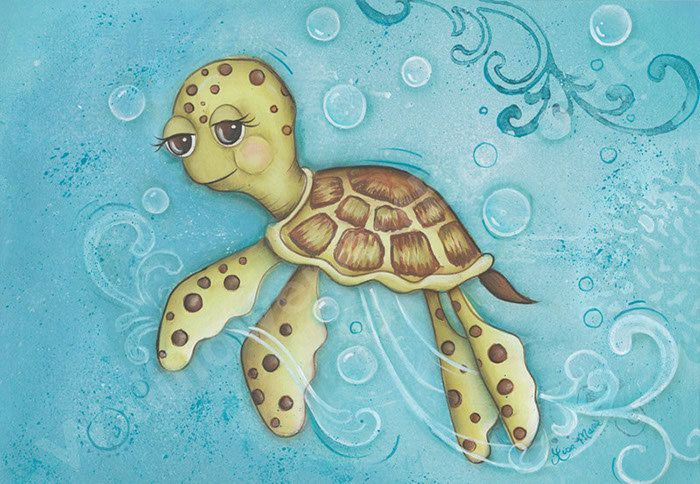 Sea Turtle, Childrens Wall Art, Ocean Bathroom Decor, Nautical Nursery, Turtle N