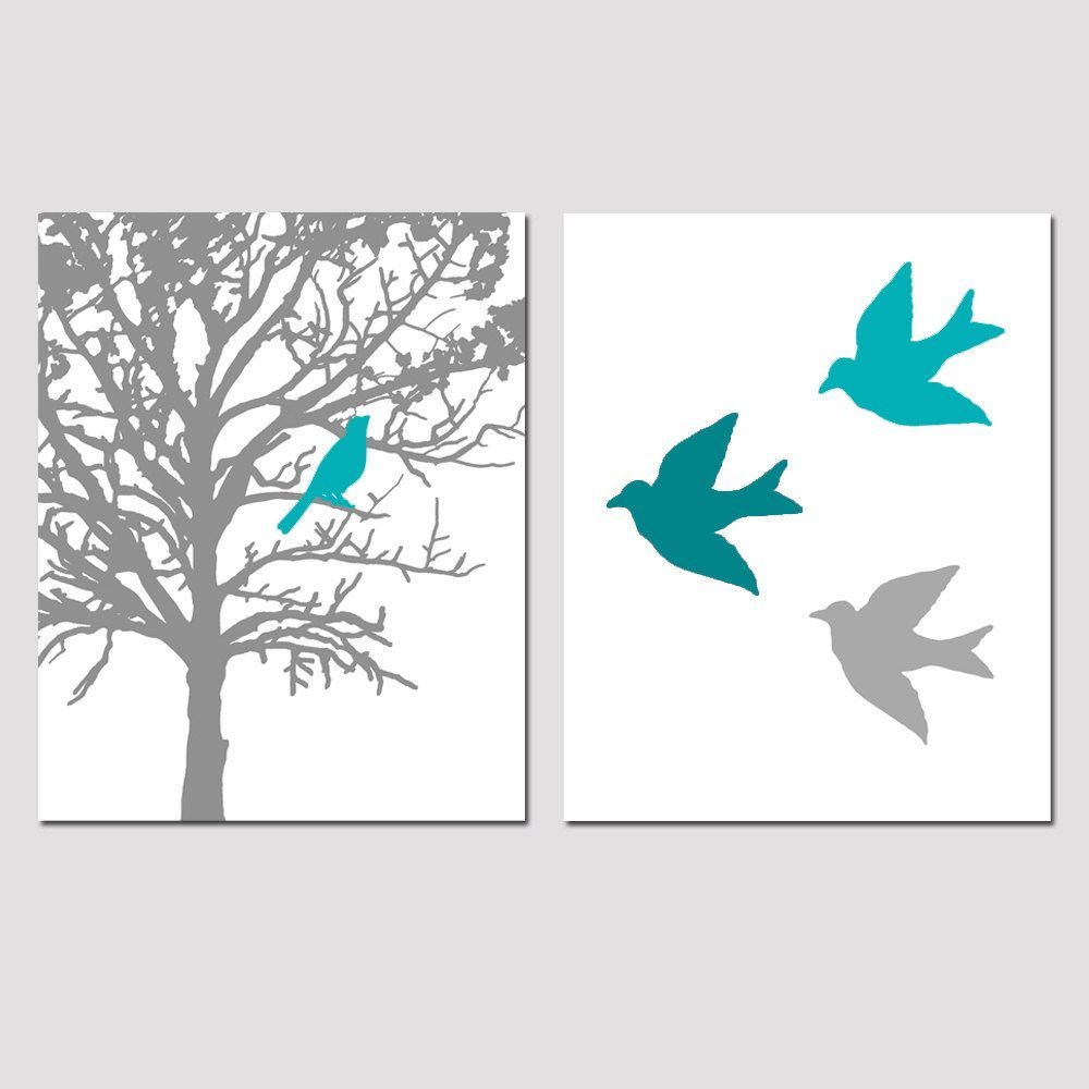 Set of Two 8×10 Prints – Birds and Trees – Perfect for Bathroom, Nursery, Kitche