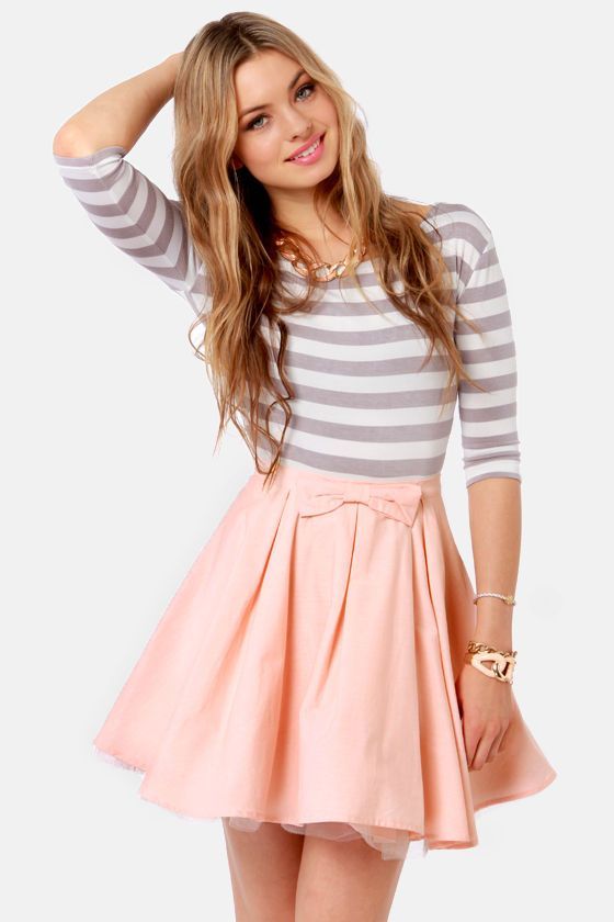Skirt: The Going Gets Puffed Peach Mini Skirt (box-pleated layers over tulle wit