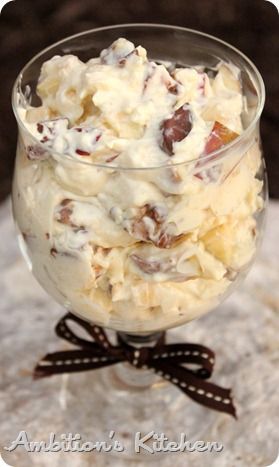 Snickers Salad: 1 box vanilla instant pudding, 1 cup milk, 1 container cool whip