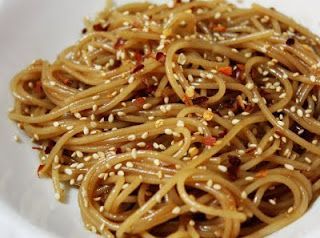 Spicy Sesame Noodles Lo Mein noodles 6 cloves of garlic, minced 6 Tbs. Vegetable
