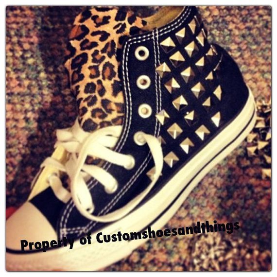 Spiked Custom Chucks converse with Leopard by Customshoesandthings, $135.00